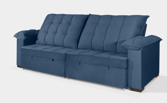 Sofá Retrátil e Reclinável 2,30m Canadá ESTILO ESTOFADOS - Sude Veludo cor "Azul"