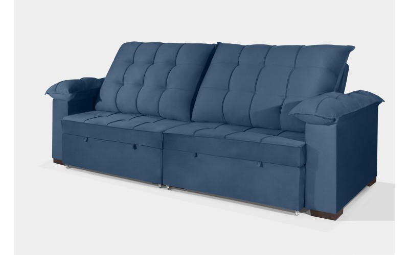 Sofá Retrátil e Reclinável 2,10m Canadá ESTILO ESTOFADOS - Sude Veludo cor "Azul" Sofá Retrátil e Reclinável 2,10m Canadá ESTILO ESTOFADOS - Sude Veludo cor "Azul"