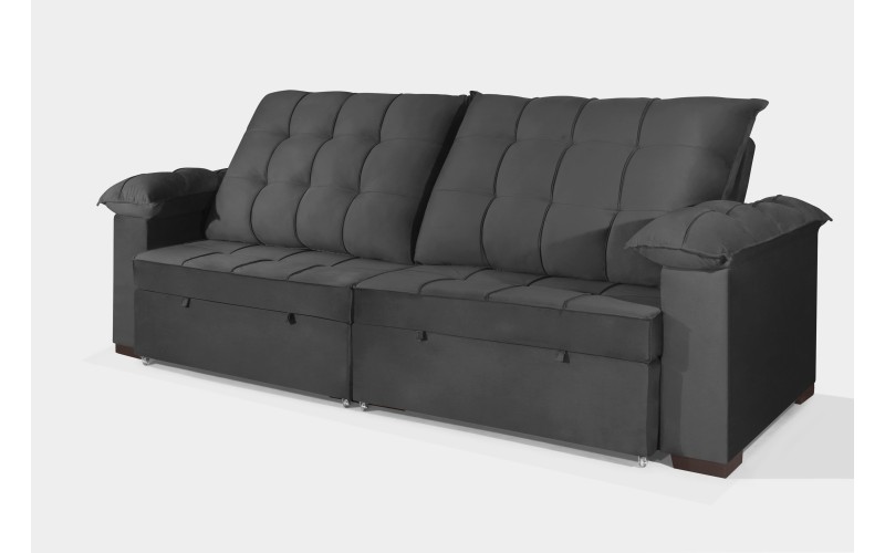 Sofá Retrátil e Reclinável 2,30m Canadá ESTILO ESTOFADOS - Sude Veludo cor "Cinza" Sofá Retrátil e Reclinável 2,30m Canadá ESTILO ESTOFADOS - Sude Veludo cor "Cinza"