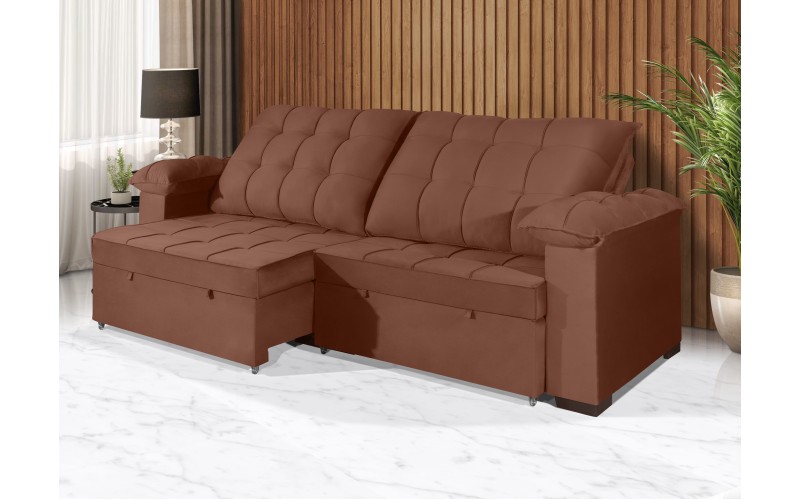 Sofá Retrátil e Reclinável 2,30m Canadá ESTILO ESTOFADOS - Sude Veludo cor "Terracota" Sofá Retrátil e Reclinável 2,30m Canadá ESTILO ESTOFADOS - Sude Veludo cor "Terracota"