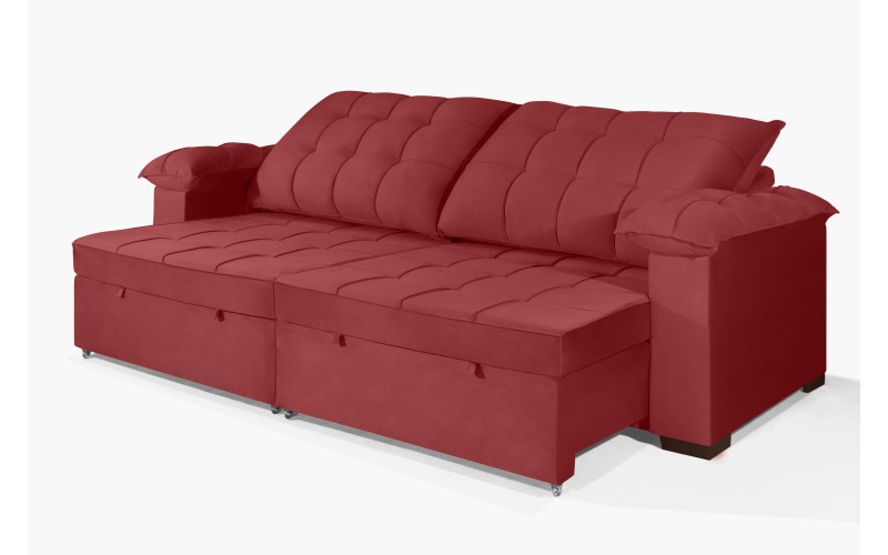 Sofá Retrátil e Reclinável 2,10m Canadá ESTILO ESTOFADOS - Sude Veludo cor "Vermelho" Sofá Retrátil e Reclinável 2,10m Canadá ESTILO ESTOFADOS - Sude Veludo cor "Vermelho"