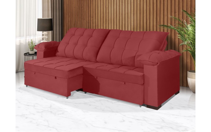 Sofá Retrátil e Reclinável 2,10m Canadá ESTILO ESTOFADOS - Sude Veludo cor "Vermelho" Sofá Retrátil e Reclinável 2,10m Canadá ESTILO ESTOFADOS - Sude Veludo cor "Vermelho"