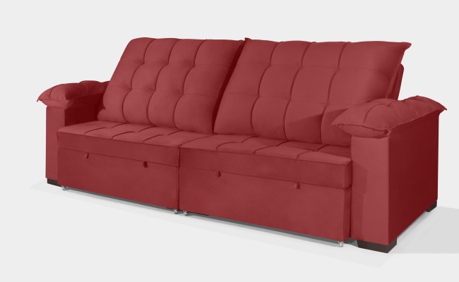 Sofá Retrátil e Reclinável 2,10m Canadá ESTILO ESTOFADOS - Sude Veludo cor "Vermelho"