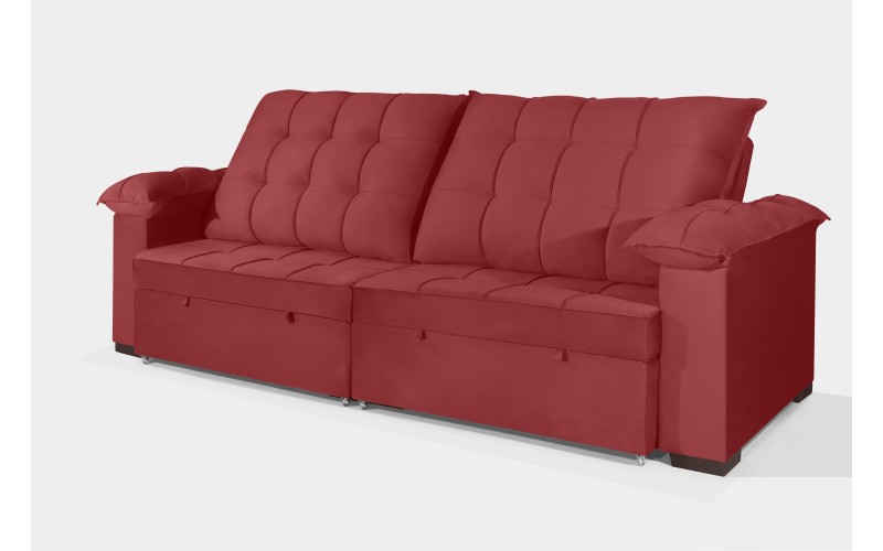 Sofá Retrátil e Reclinável 2,10m Canadá ESTILO ESTOFADOS - Sude Veludo cor "Vermelho" Sofá Retrátil e Reclinável 2,10m Canadá ESTILO ESTOFADOS - Sude Veludo cor "Vermelho"