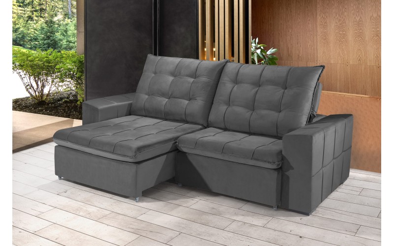 Sofá Retrátil e Reclinável 2,30m ESTILO ESTOFADOS - CANCÚN com SoftGel D33 "CINZA" Sofá Retrátil e Reclinável 2,30m ESTILO ESTOFADOS - CANCÚN com SoftGel D33 "CINZA"