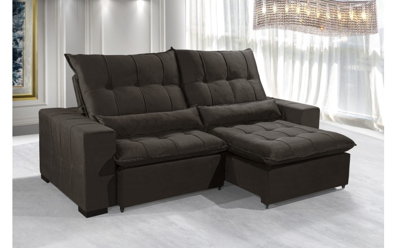 Sofá Retrátil e Reclinável 2,10m ESTILO ESTOFADOS - ELLOA com Velusoft D33 "MARROM" Sofá Retrátil e Reclinável 2,10m ESTILO ESTOFADOS - ELLOA com Velusoft D33 "MARROM"