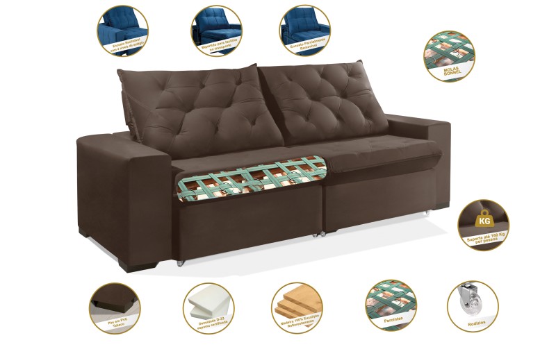 Sofá Retrátil e Reclinável 2.30m ESTILO ESTOFADOS - EUROPA com SoftGel D33 Velupluma "Marrom" Sofá Retrátil e Reclinável 2.30m ESTILO ESTOFADOS - EUROPA com SoftGel D33 Velupluma "Marrom"