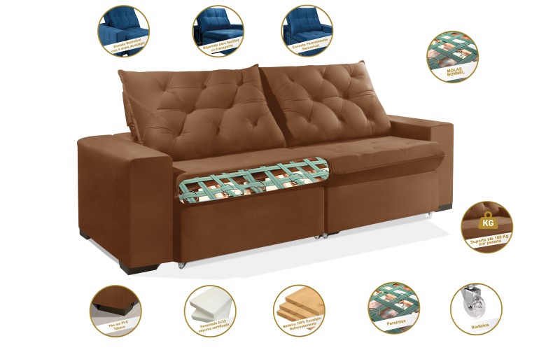 Sofá Retrátil e Reclinável 2.50m ESTILO ESTOFADOS - EUROPA com SoftGel D33 "Terracota" Sofá Retrátil e Reclinável 2.50m ESTILO ESTOFADOS - EUROPA com SoftGel D33 "Terracota"