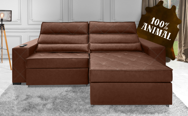 SOFÁ FRANCE EXCLUSIVI -  Versão 100%  COURO Bovino Legítimo com BRAÇO DE INDUÇÃO 2.10m COR Marrom