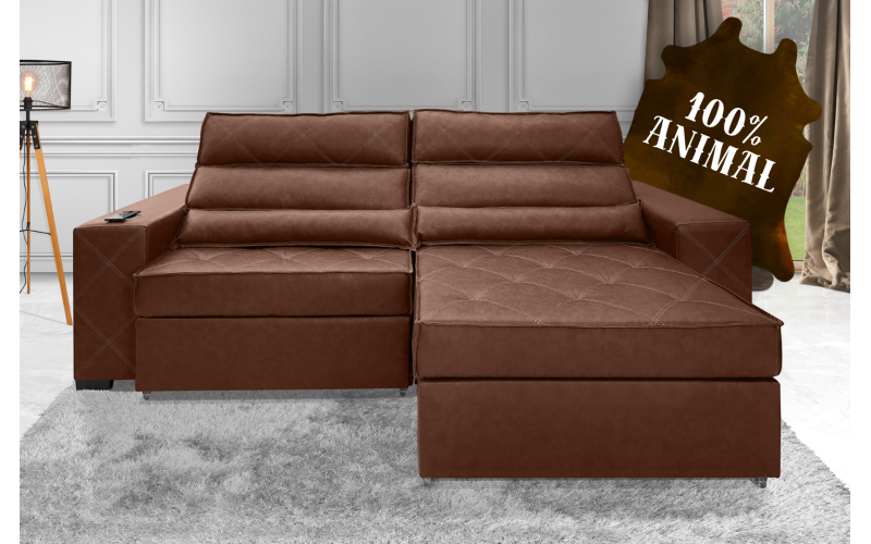 SOFÁ FRANCE EXCLUSIVI -  Versão 100%  COURO Bovino Legítimo com BRAÇO DE INDUÇÃO 2.50m COR Marrom