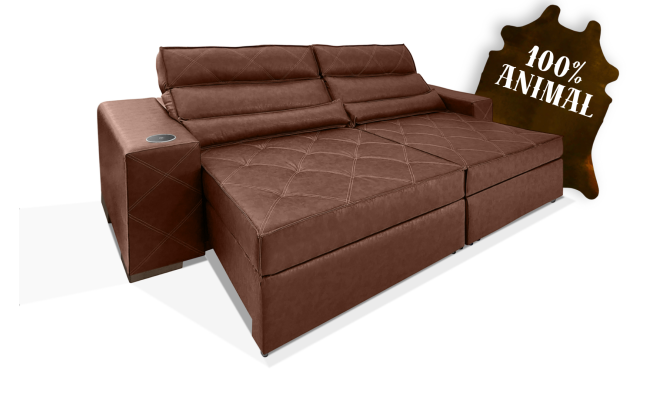 SOFÁ FRANCE EXCLUSIVI -  Versão 100%  COURO Bovino Legítimo com BRAÇO DE INDUÇÃO 2.90m COR Marrom