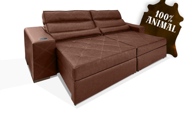 SOFÁ FRANCE EXCLUSIVI -  Versão 100%  COURO Bovino Legítimo com BRAÇO DE INDUÇÃO 2.10m COR Marrom
