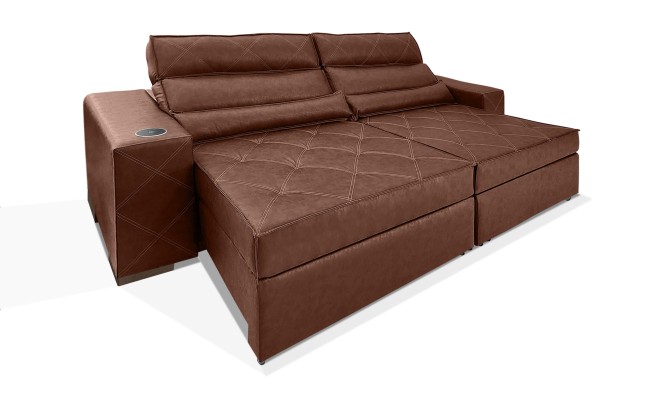 SOFÁ FRANCE EXCLUSIVI em COURO com BRAÇO DE INDUÇÃO 2.50m COR Marrom