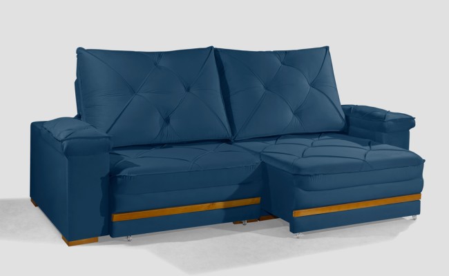 Sofá Retrátil Reclinável GANA 2,20m ESTILO ESTOFADOS - França Velusoft COR "AZUL"