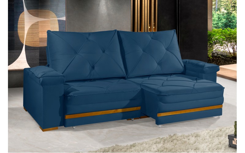 Sofá Retrátil Reclinável GANA 2,20m ESTILO ESTOFADOS - França Velusoft COR "AZUL" Sofá Retrátil Reclinável GANA 2,20m ESTILO ESTOFADOS - França Velusoft COR "AZUL"