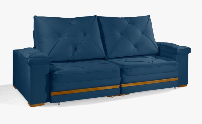 Sofá Retrátil Reclinável GANA 2,90m ESTILO ESTOFADOS - França Velusoft COR "AZUL"