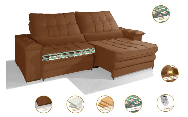Sofá Retrátil Reclinável LAUS 2.20m ESTILO ESTOFADOS - França Velusoft COR "TERRACOTA" Sofá Retrátil Reclinável LAUS 2.20m ESTILO ESTOFADOS - França Velusoft COR "TERRACOTA"