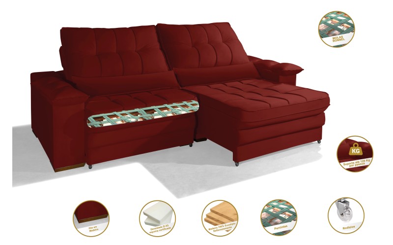 Sofá Retrátil Reclinável LAUS 2.20m ESTILO ESTOFADOS - França Velusoft COR "VERMELHO" Sofá Retrátil Reclinável LAUS 2.20m ESTILO ESTOFADOS - França Velusoft COR "VERMELHO"