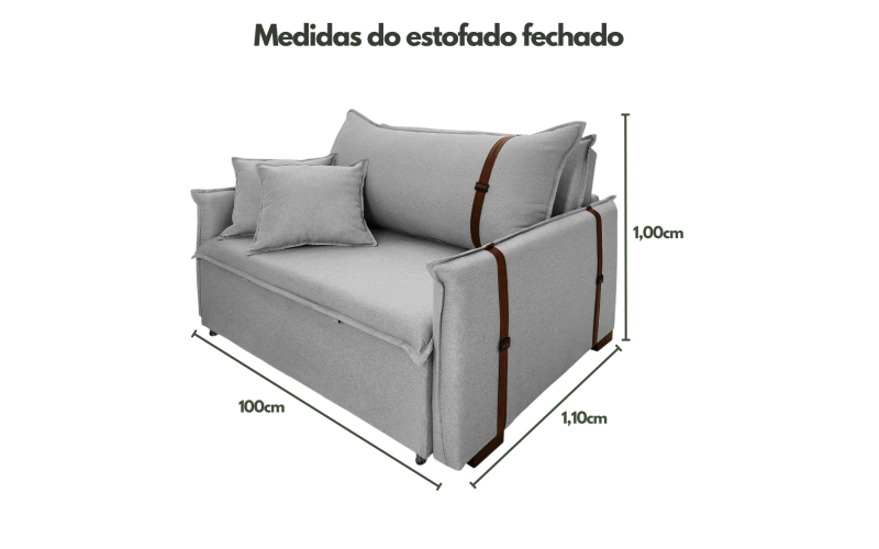 Poltrona Sofá Cama Valence Premium 100cm SoftGel D33  Linho Cinza Claro