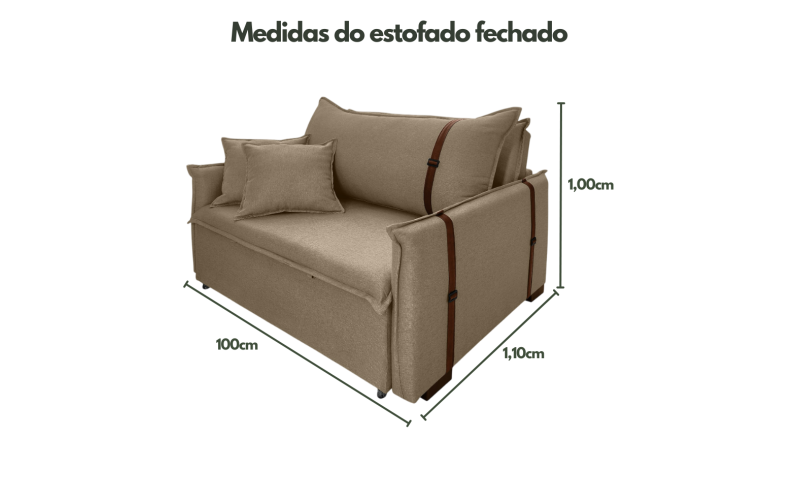 Poltrona Sofá Cama Valence Premium 100cm SoftGel D33  Linho Marrom