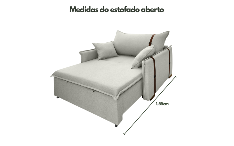 Poltrona Sofá Cama Valence Premium 100cm SoftGel D33  Linho Palha