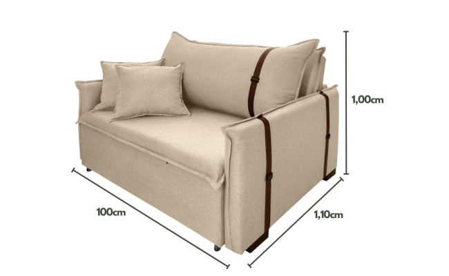 Poltrona Sofá Cama Valence Premium 100cm SoftGel D33  Linho Bege