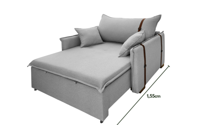 Poltrona Sofá Cama Valence Premium 110cm SoftGel D33  Linho  Cinza Claro 