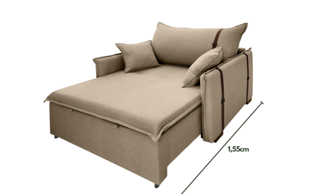 Poltrona Sofá Cama Valence Premium 110cm SoftGel D33  Linho Marrom