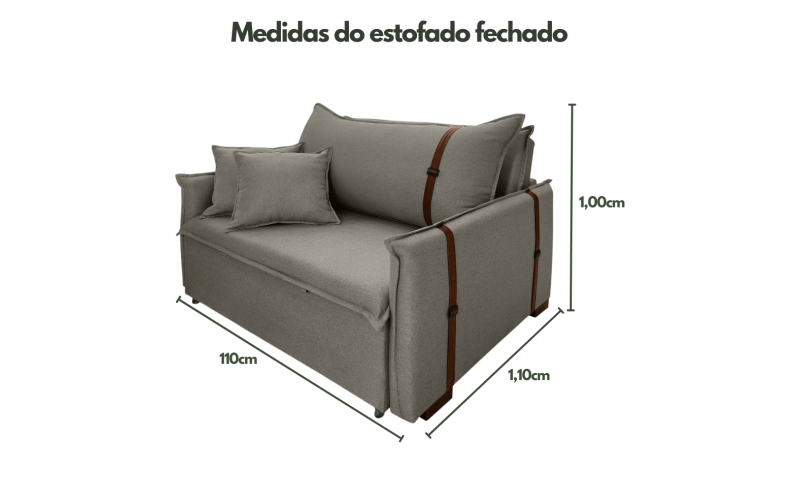 Poltrona Sofá Cama Valence Premium 110cm SoftGel D33  Linho  Cinza Escuro