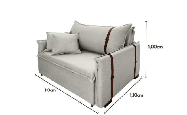 Poltrona Sofá Cama Valence Premium 110cm SoftGel D33  Linho Palha