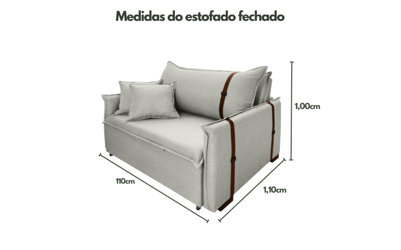Poltrona Sofá Cama Valence Premium 110cm SoftGel D33  Linho Palha