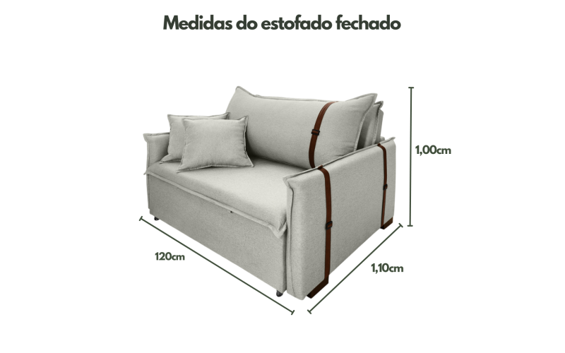 Poltrona Sofá Cama Valence Premium 120cm SoftGel D33  Linho Palha