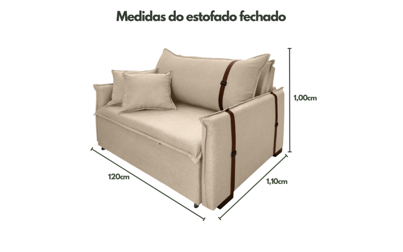 Poltrona Sofá Cama Valence Premium 120cm SoftGel D33  Linho Bege