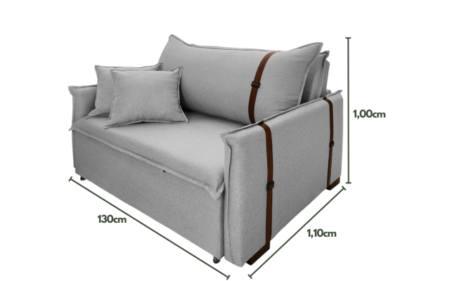 Poltrona Sofá Cama Valence Premium 130cm SoftGel D33  Linho Cinza Claro