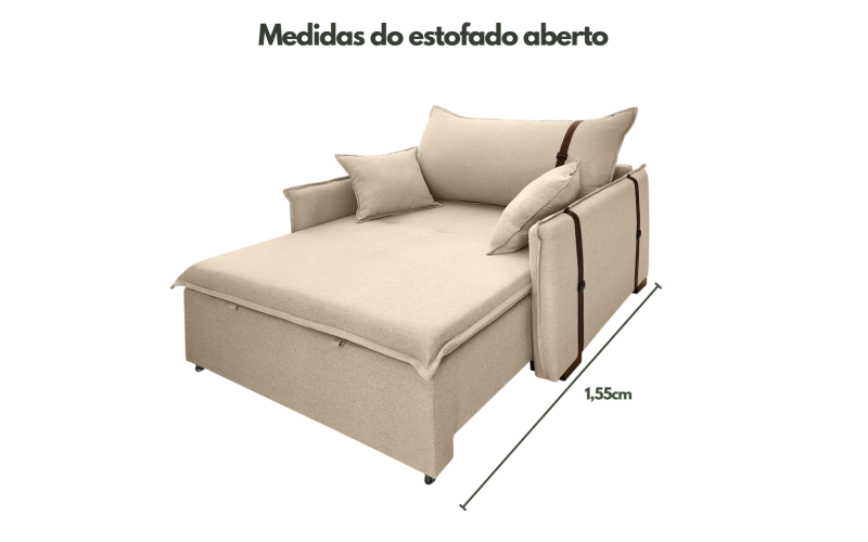 Poltrona Sofá Cama Valence Premium 130cm SoftGel D33  Linho Bege