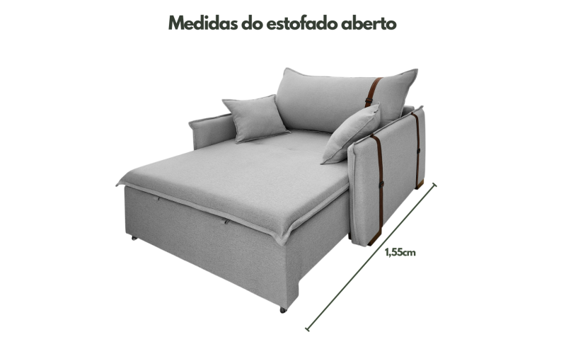 Poltrona Sofá Cama Valence Premium 130cm SoftGel D33  Linho Cinza Claro