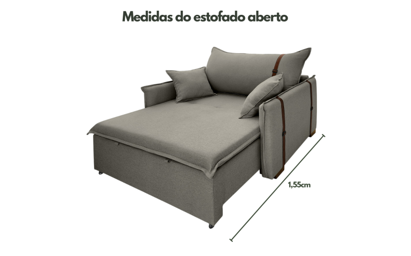 Poltrona Sofá Cama Valence Premium 130cm SoftGel D33  Linho Cinza