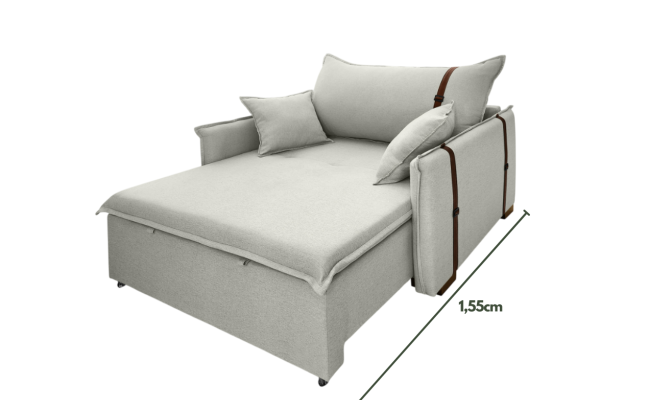 Poltrona Sofá Cama Valence Premium 130cm SoftGel D33  Linho Palha