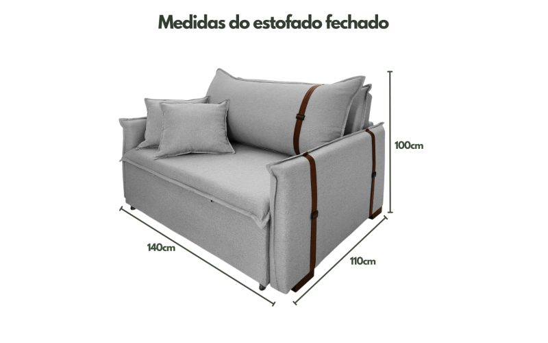 Poltrona Sofá Cama Valence Premium 140cm SoftGel D33  Linho Cinza Claro