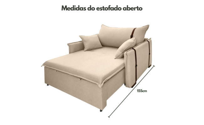 Poltrona Sofá Cama Valence Premium 140cm SoftGel D33  Linho Bege