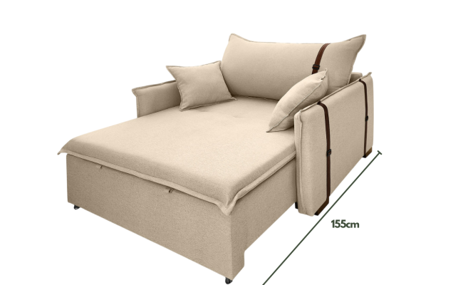Poltrona Sofá Cama Valence Premium 140cm SoftGel D33  Linho Bege