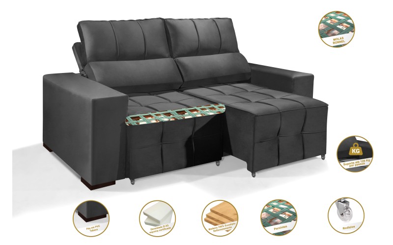 Sofá Retrátil Reclinável MIAMI 2.00m ESTILO ESTOFADOS - Inca Velusoft COR "CINZA" Sofá Retrátil Reclinável MIAMI 2.00m ESTILO ESTOFADOS - Inca Velusoft COR "CINZA"