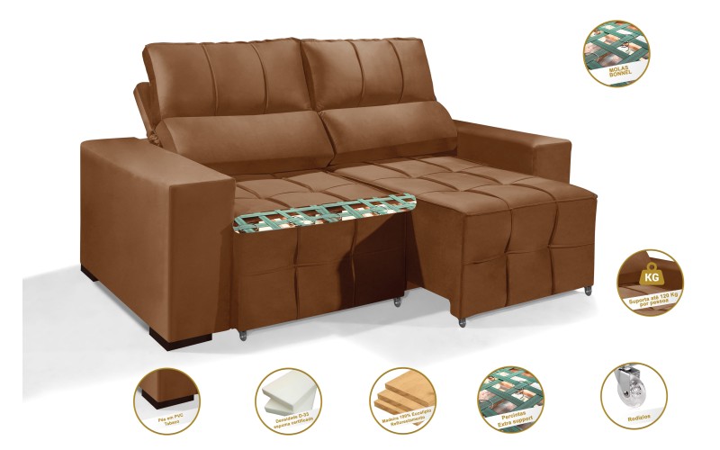 Sofá Retrátil Reclinável MIAMI 2.00m ESTILO ESTOFADOS - Inca Velusoft COR "TERRACOTA" Sofá Retrátil Reclinável MIAMI 2.00m ESTILO ESTOFADOS - Inca Velusoft COR "TERRACOTA"