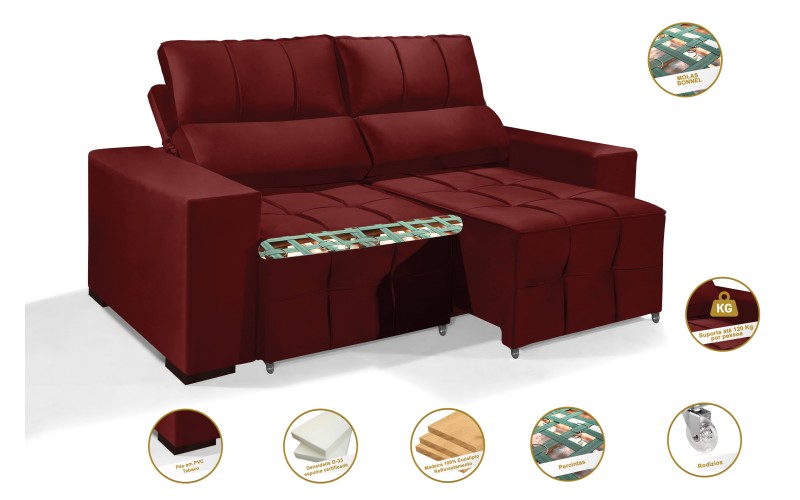 Sofá Retrátil Reclinável MIAMI 2.00m ESTILO ESTOFADOS - Inca Velusoft COR "VERMELHO" Sofá Retrátil Reclinável MIAMI 2.00m ESTILO ESTOFADOS - Inca Velusoft COR "VERMELHO"
