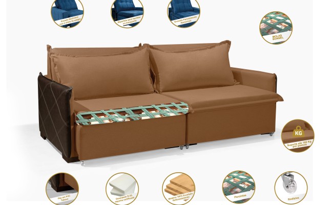 Sofá Sem Caixa Retrátil Reclinável MÔNACO 2,20m ESTILO ESTOFADOS - França Linhosoft COR "Terracota"