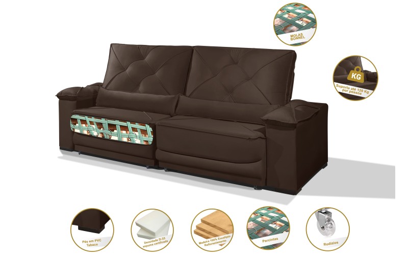 Sofá Retrátil e Reclinável 2.90m ESTILO ESTOFADOS - ODIN com SoftGel D33 Velusoft "Marrom" Sofá Retrátil e Reclinável 2.90m ESTILO ESTOFADOS - ODIN com SoftGel D33 Velusoft "Marrom"