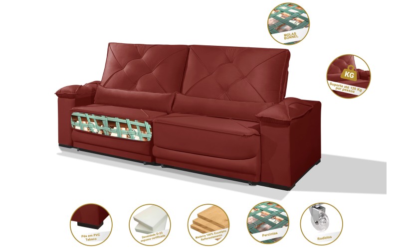 Sofá Retrátil e Reclinável 2.50m ESTILO ESTOFADOS - ODIN com SoftGel D33 Velusoft "Vermelho" Sofá Retrátil e Reclinável 2.50m ESTILO ESTOFADOS - ODIN com SoftGel D33 Velusoft "Vermelho"