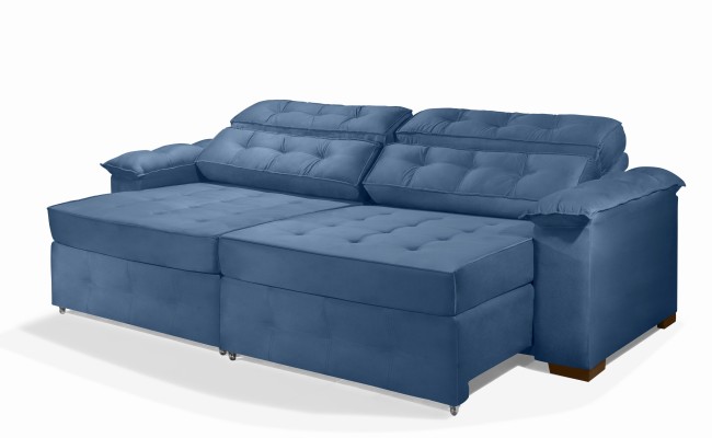 Sofá Retrátil e Reclinável 2,10m ESTILO ESTOFADOS - PARIS 2 módulos com Velusoft D33 "AZUL"