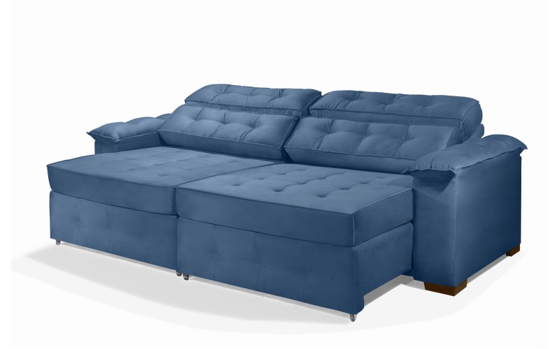 Sofá Retrátil e Reclinável 2,10m ESTILO ESTOFADOS - PARIS 2 módulos com Velusoft D33 "AZUL" Sofá Retrátil e Reclinável 2,10m ESTILO ESTOFADOS - PARIS 2 módulos com Velusoft D33 "AZUL"