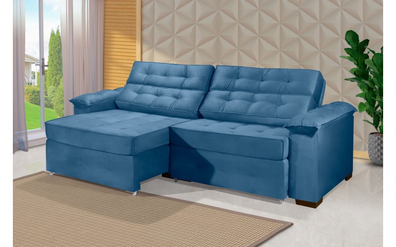 Sofá Retrátil e Reclinável 2,10m ESTILO ESTOFADOS - PARIS 2 módulos com Velusoft D33 "AZUL" Sofá Retrátil e Reclinável 2,10m ESTILO ESTOFADOS - PARIS 2 módulos com Velusoft D33 "AZUL"